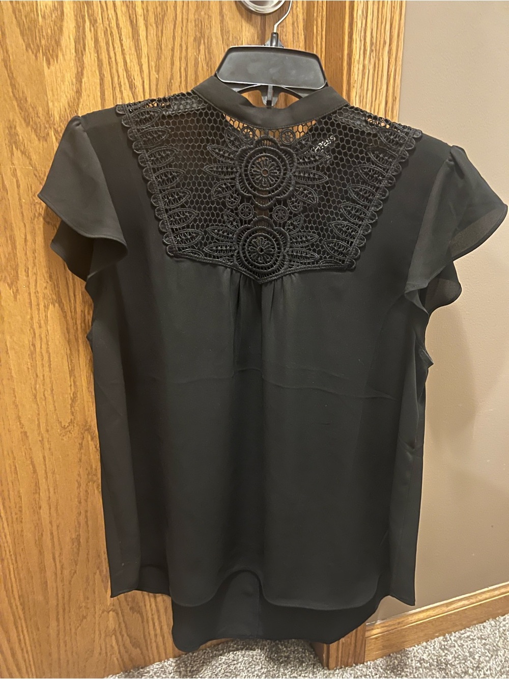 Express Black Crochet Yoke Flutter Sleeve Blouse